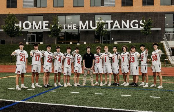 The seniors on Mustang lacrosse pose together after a win.